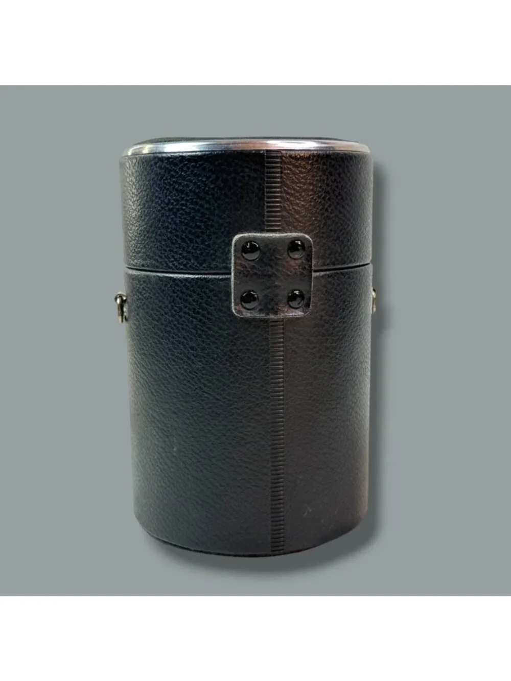 Black Leatherette Vintage Lens Case With Metal Accents & Snap Closure - 6